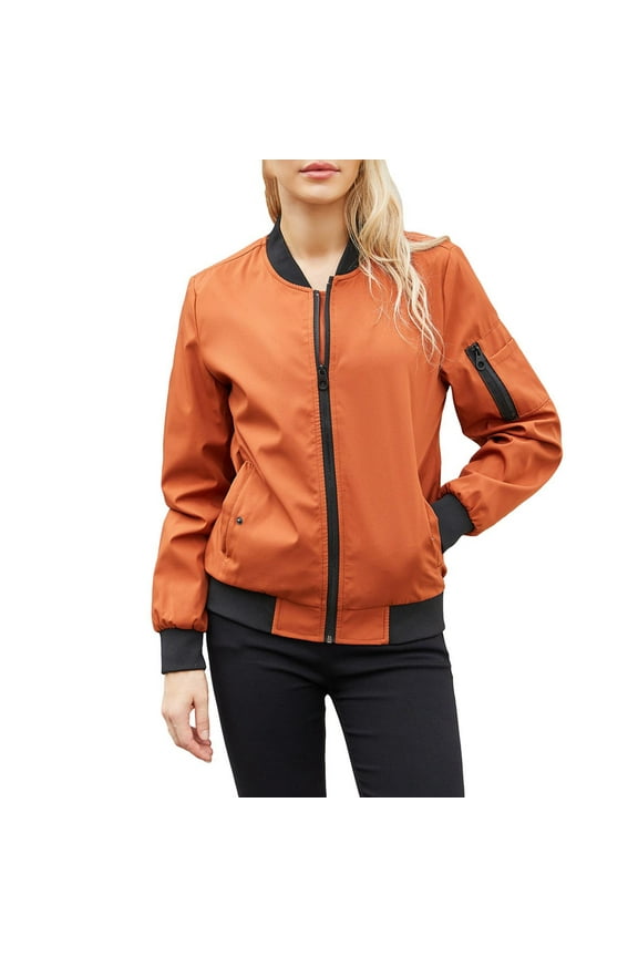Women's Fashion Outerwear Thicken Jackets Outdoor Oversized Baseball Shirts Zip up Lightweight Jacket Winter Clothes Trendy Solid Color Orange M