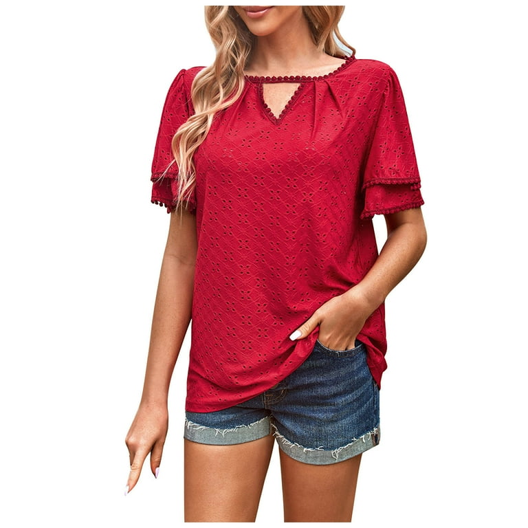 CZHJS Women s Flutter Short Sleeve Dressy Elegant Tops Clearance