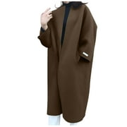 CZHJS Women's Long Sleeve Trench Coat Baggy Maxi Duster Outwear Notch Stand Collared Coat Lady Casual Jackets Winter Clothes Clearance Thicken Jackets Outdoor Trendy Solid Color Brown Free Size