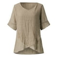 thumbnail image 1 of CZHJS Women's Novelty T-Shirts V-Neck Stitching Lace Crochet Eyelet Khaki Tees Daily Elegant Blouse Tunic Relaxed-Fit Solid Color Tops Rufflr Half Sleeve Clothes for Teen Girls Stretchy, 1 of 6