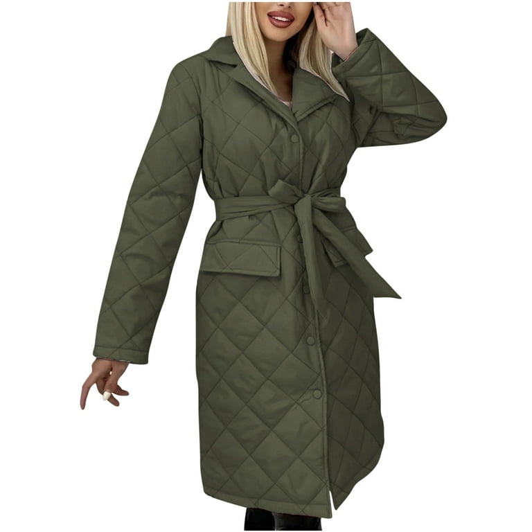 Cotton Solid Lapel Bandage Knee Length Casual Coats