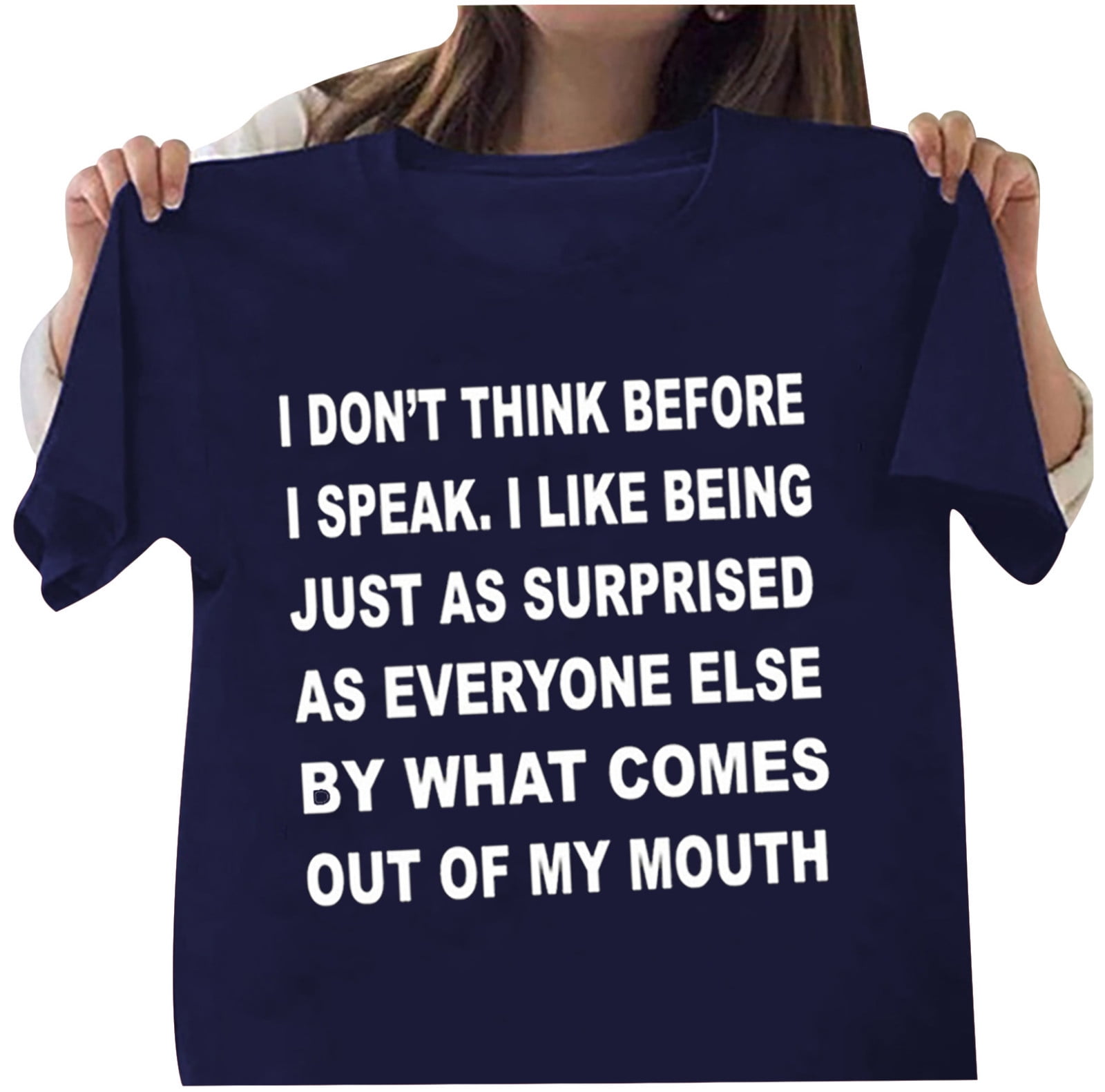 CZHJS Women's Short Sleeve Basic Tees Clearance Fashion Clothes for Teen Girls Casual Loose Round Neck Shirts Comfy I Don't Think before鐢?T Shirt Vintage Trendy Funny Letter Pringing Tops Navy S