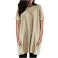 thumbnail image 1 of CZHJS Women's Short Sleeve Dressy Elegant Tops with Two Side Pocket Spring Tops Ladies Crewneck Solid Color Basics Clothing Summer Vintage Shirts Leisure Tunic Khaki XXXXL, 1 of 5