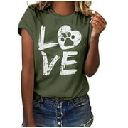 CZHJS Women's Short Sleeve Funny Tees Clearance Love Heart Graphic T Shirt Fashion Clothes for Teen Girls Casual Loose Crew Neck Shirts Summer Tops Comfy Vintage Trendy Army Green XXXL