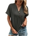 thumbnail image 1 of CZHJS Women's Short SleeveCowl Draped Neck Elegant Tunic Vintage Solid Color T Shirt Casual Loose Comfy Tees Trendy Fashion Clothes Button up V Neck Shirts Summer Tops Dark Gray XXXL, 1 of 8