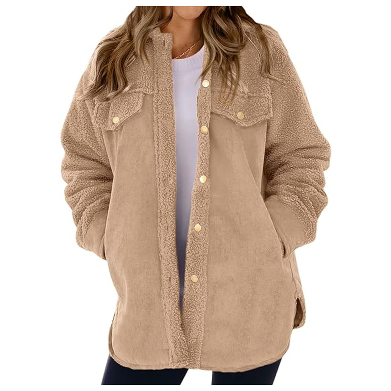 CZHJS Women's Solid Color Fuzzy Sherpa Outwear Girls' Fashion Jacket