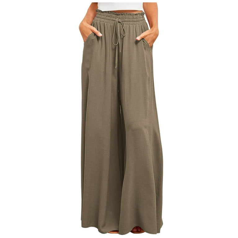 CZHJS Women's Solid Color Pants Clearance 2023 Summer Trousers Comfy  Fashion Baggy Slacks Long Palazzo Pants Light Weight Fit Wide Leg Beach  Trousers
