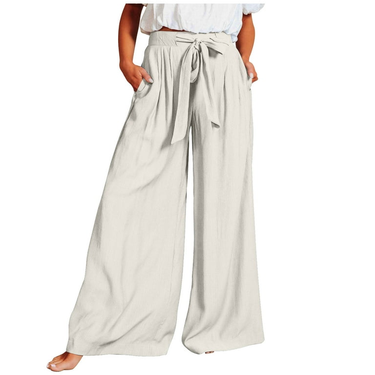 CZHJS Women's Solid Color Pants Clearance 2023 Summer Trousers Long Palazzo  Pants Light Weight Fit Baggy Slacks Wide Leg Beach Trousers High Waist