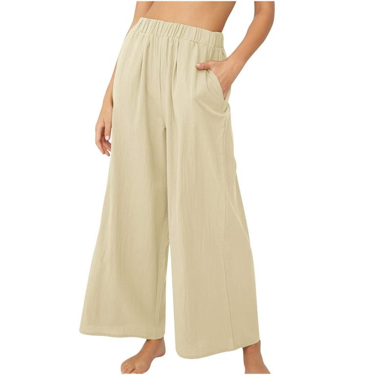 CZHJS Women's Solid Color Pants Clearance Fashion 2023 Summer Trousers Long  Palazzo Pants Comfy Casual Loose Flowy Light Weight Fit Elastic Waist Wide