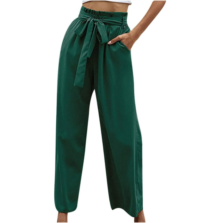 CZHJS Women's Solid Color Pants Clearance Fashion Long Palazzo Pants Baggy  Slacks Light Weight Fit High Waist Wide Leg Beach Trousers Comfy 2023