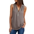 thumbnail image 1 of CZHJS Women's Summer Shirts Zip Casual Tunic V-Neck Rollable Blouse Tops T-Shirt Gray S, 1 of 6