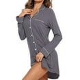 thumbnail image 1 of CZHJS Womens Button Down Nightgown Long Sleeves Sleepwear V Neck Nightgowns for Women Solid Color Pajamas Short Dress with Pockets Soft Ladies Nightdress, 1 of 3