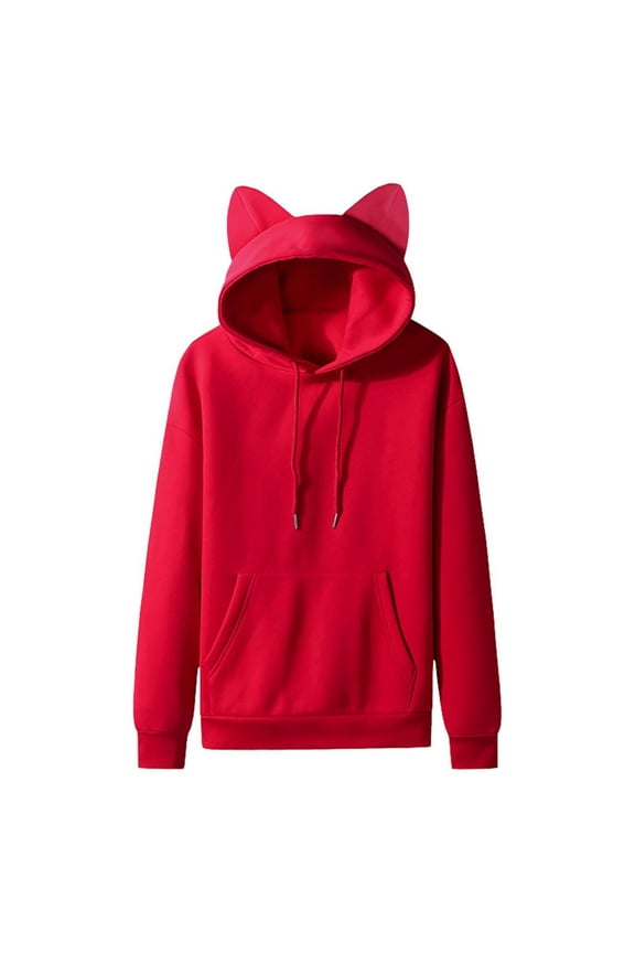 2025 Autumn/Winter New Cat Ear Fleece Couple Solid Color Hooded Ladies Hoodie For Ladies