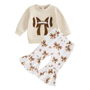 CZHQWE 5T Girls Clothes Clothes For Kids Toddler Girl Clothes Drop Shoulder Top Pullover Pants Fall Winter Outfit Set Beige