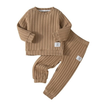 CZHQWE 5T Girls Clothes Clothes For Kids Toddler Girl Clothes Drop Shoulder Top Pullover Pants Fall Winter Outfit Set Brown