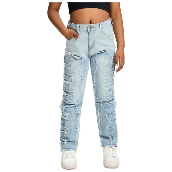 CZHQWE Boys Jeans Size 8 Boys Clothes Size 8 Boys Cargo Baggy Pants Elastic Waist Wide Leg Jeans Casual Demin Pants With Pockets 7-8 Years