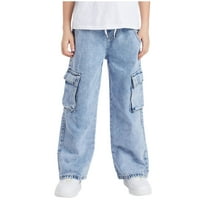 CZHQWE Boys Pants Baggy Jeans Boys Boys Cargo Baggy Pants Elastic Waist Wide Leg Jeans Casual Demin Pants With Pockets 9-10 Years