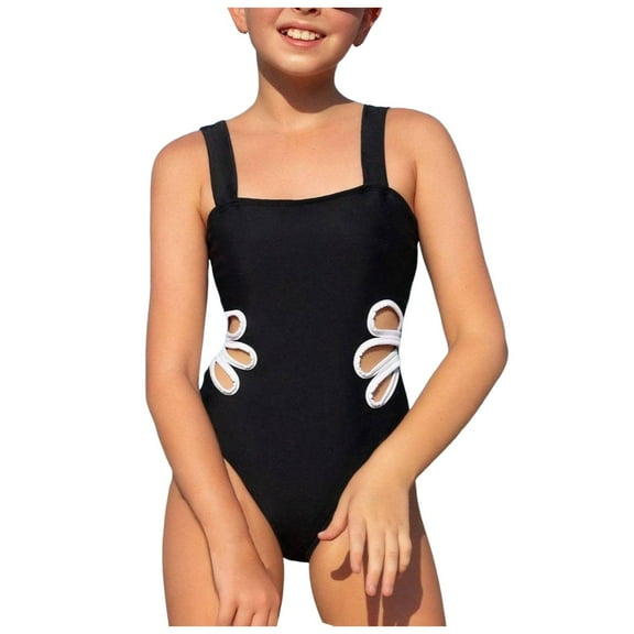 CZHQWE Girl Bathing Suit Girls One Piece Swimsuit Girls Swimsuit, Straps Cut Out One Piece Bathing Suit Girls' Swimwear 10 Years Black
