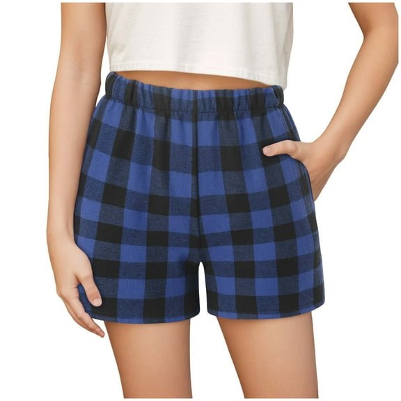 CZHQWE Girls Shorts Size 10-12 Plaid Pants Girls Pajamas Shorts Casual Summer Lounge Sleep Pj Plaid Shorts Beach Bottoms Dark Blue 12-13 Years