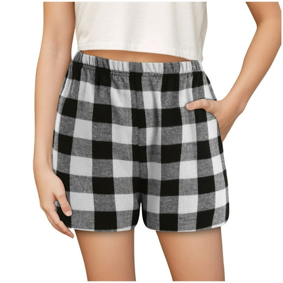 CZHQWE Girls Pajama Shorts Plaid Pj Pants Pajama Pants For Girls Shorts Sleep Plaid Pants Soft Lounge Pj Bottoms With Pockets White 9-10 Years