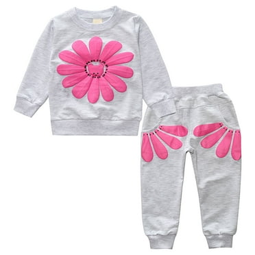 CZHQWE Girls Winter Clothes 24 Months Girls Clothes Toddler Girl Clothes Fall Outfits Long Sleeve Sweatshirt Tops + Pants Set 4-5 Years Grey