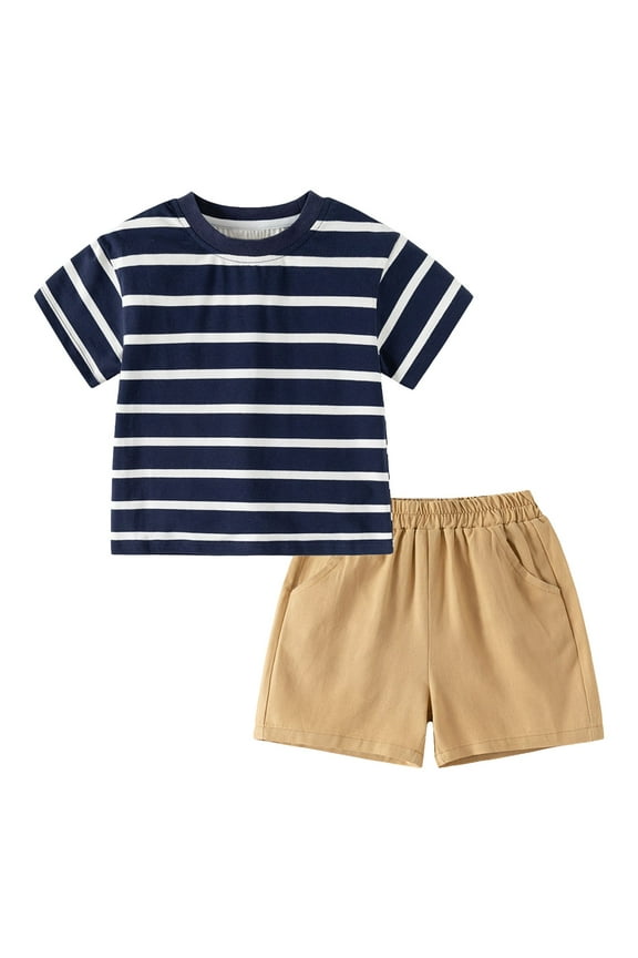 Kids Summer Clothes Summer Clothes For Kids Toddler Baby Boy Summer Clothes T Shirt Elastic Waist Pockets Shorts Set 2 Piece Outfit Khaki 4-5 Years