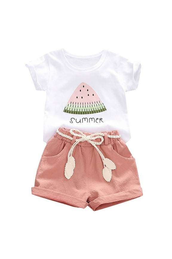 Ropa Para NiñAs 5T Girls Clothes Toddler Baby Girl Summer Clothes Short Sleeves T-Shirt Tops + Shorts Cute Outfits Set Pink 3-4 Years