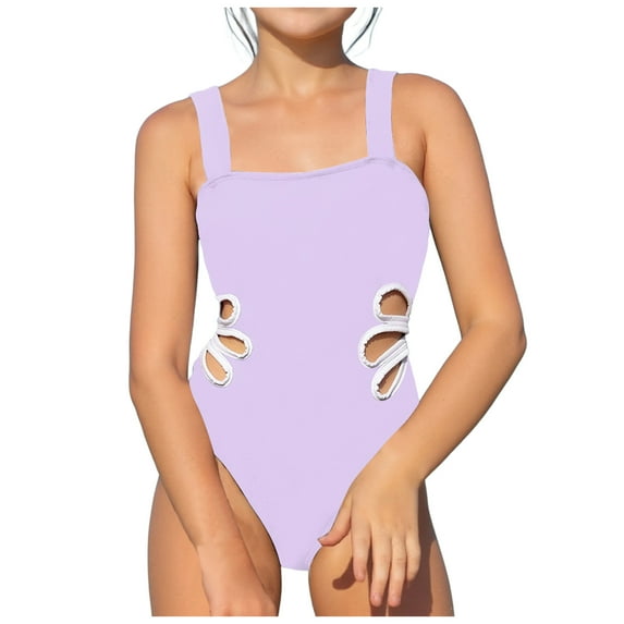 CZHQWE Swimsuits For Girls 10-12 One Piece Swimsuit Girls Girls Swimsuit, Straps Cut Out One Piece Bathing Suit Girls' Swimwear Light Purple