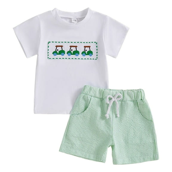CZHQWE Toddler Boy Summer Clothes 1 Year Old Boy Outfit Toddler Boy Outfit Baby Boy Short Sleeve T Shirt And Shorts Set 2 Piece Spring Summer Clothes Light Green 3-4 Years