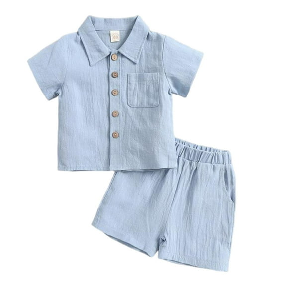 CZHQWE Toddler Summer Clothes Boy Baby Boy Clothes 12-18 Months Baby Boys Clothes Set Toddler Boys Button-Down Shirt Tops + Cotton Shorts 2Pcs Blue 12-18 Months