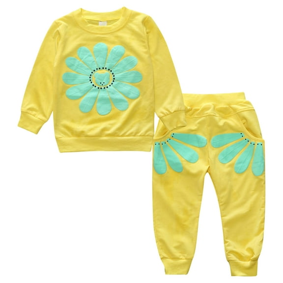 CZHQWE 24 Month Girl Clothes 6 Month Girl Clothes Toddler Girl Clothes Fall Outfits Long Sleeve Sweatshirt Tops + Pants Set 4-5 Years Yellow