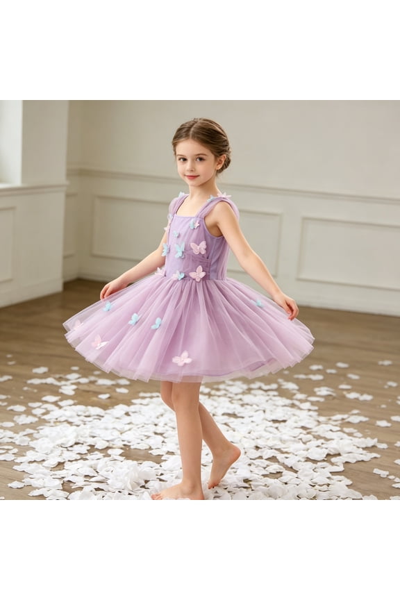 Girls 3D Butterfly Fairy Tutu Dress, Whimsical Garden Princess Pretend Play Fancy Outfit, Sizes 7-8Y