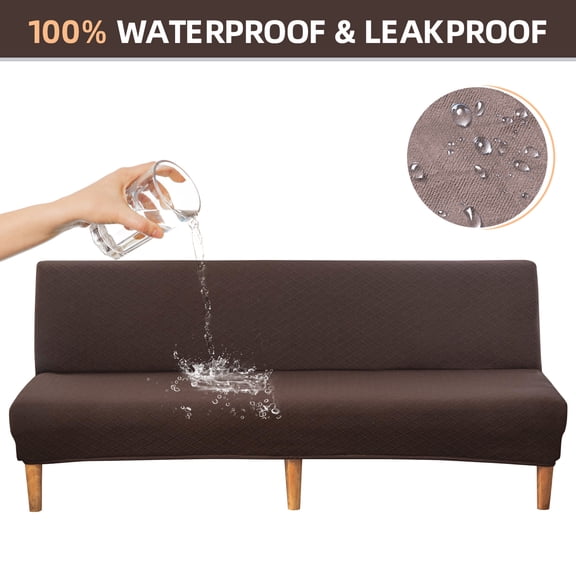 CZL 100% Waterproof Futon Mattress Cover, Leakproof Armless Sofa Slipcover, Stretch Rhombus Jacquard Sofa Bed Cover, Couch Furniture Protector for Kids, Pets, Dog and Cat (Medium, Brown)