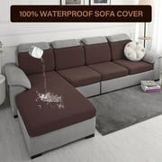 CZL 100% Waterproof Magic Sofa Cover for Living Room, Leakproof Sectional Couch Cover L Shape, Stretch Jacquard Universal Sofa Slipcover Seat Cushion Cover(Seat Cover, Large, Brown)
