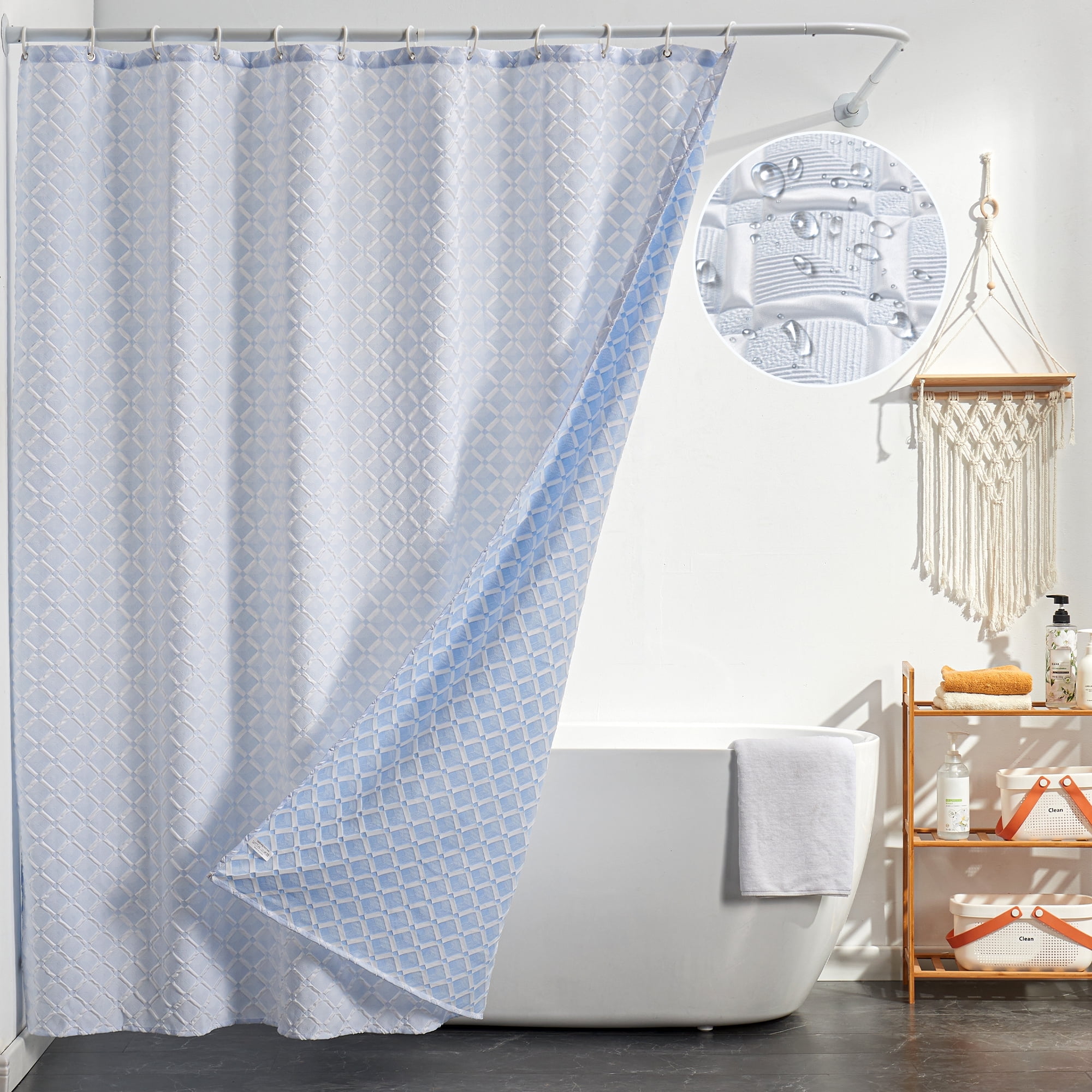 CZL Blue Reversible Shower Curtain Sets for Bathroom, Textured Rhombus ...