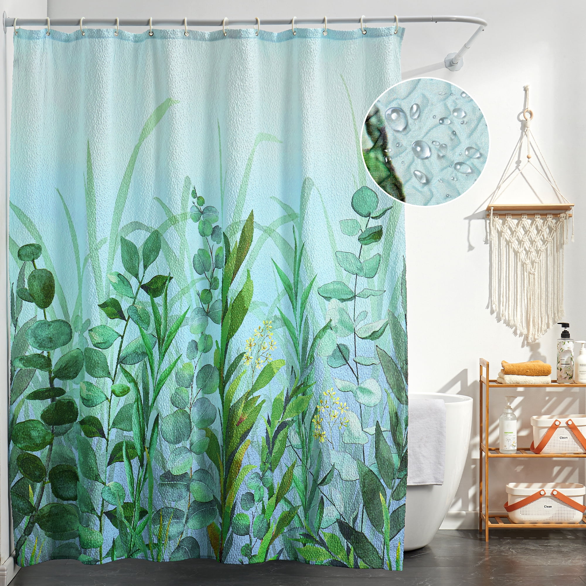 CZL Green Shower Curtains for Bathroom, Waterproof Plant Leaves Spring ...