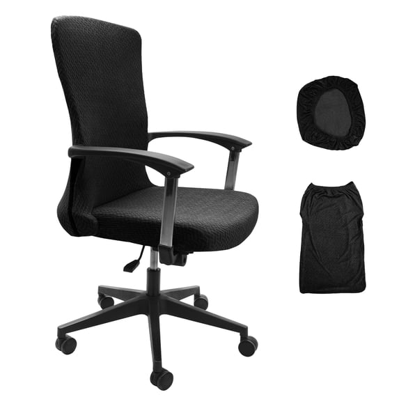 CZL Jacquard Office Chair Cover, Stretch Removable Desk Chair Covers for Executive Computer Chair, Separable Rotating Chair Slipcovers Seat Protector (Chair Seat Cover +Backrest Cover), Black