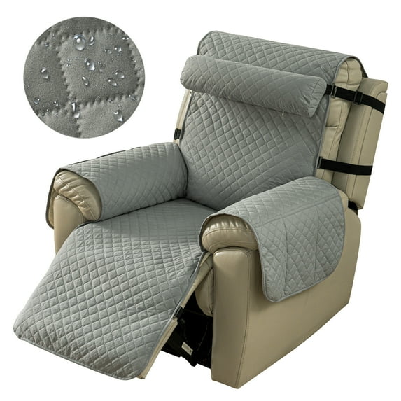 CZL Non Slip Recliner Cover with Adjustable Pillow, Waterproof Recliner Chair Slipcover for Large Recliners with 6 Pockets, Washable Sofa Covers for Recliners for Kids, Pets (Light Gray, 28")