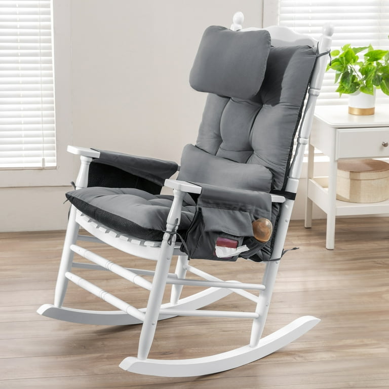 CZL Rocking Chair Cushion Indoor Outdoor with Removable Headrest Lumbar Pillow Non Slip Bottom Rocking Chair Pad with Armrest Storage Pockets Gray Walmart