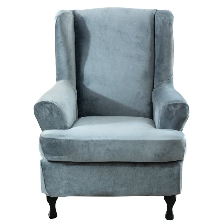 CZL Stretch Velvet Plush Wingback Chair Cover 2 Piece Solid Wing
