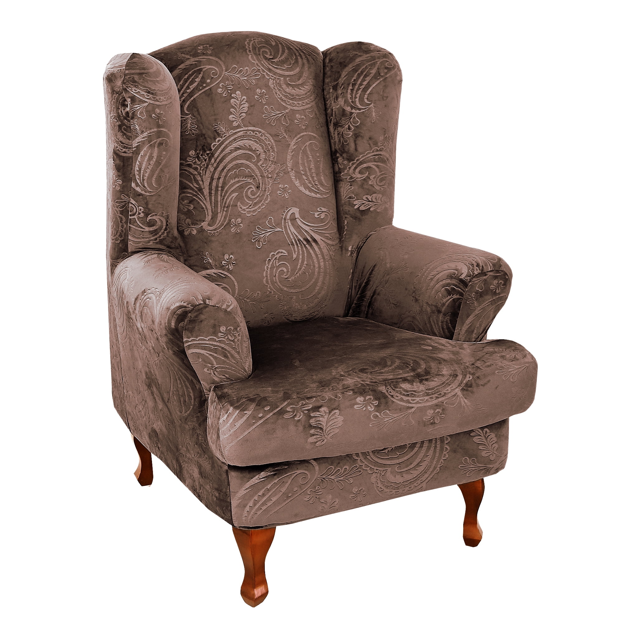 CZL Velvet Plush Wingback Chair Cover 2 Piece Design, Paisley Floral