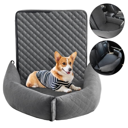 CZL Washable Dog Car Seat for Front/ Back Seat with Safety Belt, Multifunctional Non-Slip Dog Car Seat Cover for Small Medium Dogs, Pet Booster Seat, Couch Cover for Dogs, Gray