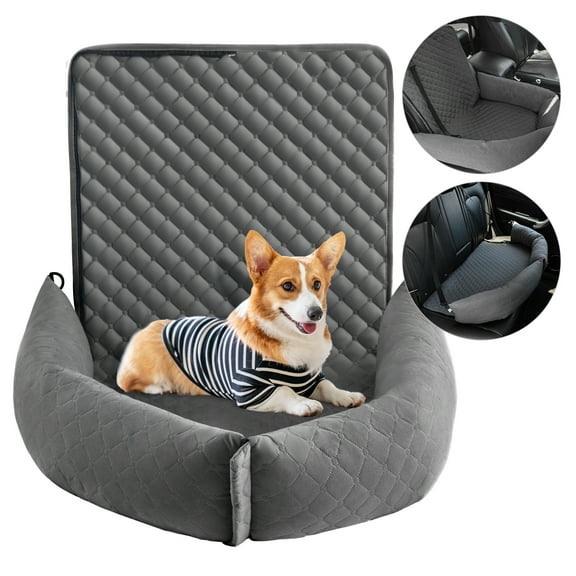 CZL Washable Dog Car Seat for Front/ Back Seat with Safety Belt, Multifunctional Non-Slip Dog Car Seat Cover for Small Medium Dogs, Pet Booster Seat, Couch Cover for Dogs, Gray