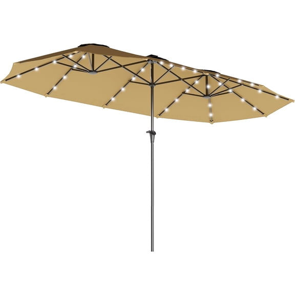 CZMDZH 13ft Large Patio Umbrella with Solar Lights, Rectangular Double-Sided Outdoor Market Umbrella with Crank Handle and 48 LED Lights for Garden, Pool and Backyard, UPF 30+
