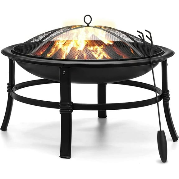 CZMDZH 26 Inch Fire Pit for Outside Outdoor Wood Burning Firepit Bowl Heavy Duty Bonfire Pit Steel Firepit for Patio Backyard Camping Deck Picnic Porch with Spark Screen,Log Grate,Poker