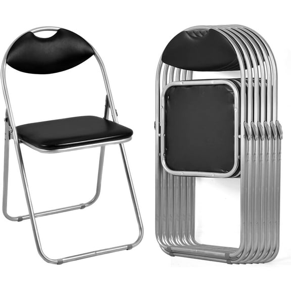 CZMDZH 6-Pack Folding Chairs Set - Waiting Room Chairs with Padded Seats and Carrying Handle for Desks Home Office Steel Guest Reception Party Poker Stackable Conference Chairs Pack of 6