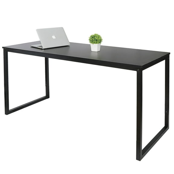 CZMDZH Computer Table PC Laptop Desk Wood Study Home Writing Desk Furniture Black 47", 55 Inch Black Frame Desk, Computer Workstation, Office Desk, Easy Assembly, Deep Espresso