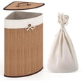 thumbnail image 1 of CZMDZH Corner Laundry Hamper with Lid, 58 L Bamboo Laundry Basket with Removable Liner & Handle, Triangle Clothes Hamper for Small Spaces, Bedroom, Bathroom, Laundry & Living Room (Bamboo), 1 of 16
