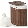 thumbnail image 1 of CZMDZH Corner Laundry Hamper with Lid, 58 L Bamboo Laundry Basket with Removable Liner & Handle, Triangle Clothes Hamper for Small Spaces, Bedroom, Bathroom, Laundry & Living Room (Brown), 1 of 9