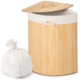 thumbnail image 1 of CZMDZH Corner Laundry Hamper with Lid, 58 L Bamboo Laundry Basket with Removable Liner & Handle, Triangle Clothes Hamper for Small Spaces, Bedroom, Bathroom, Laundry & Living Room (Natural), 1 of 15